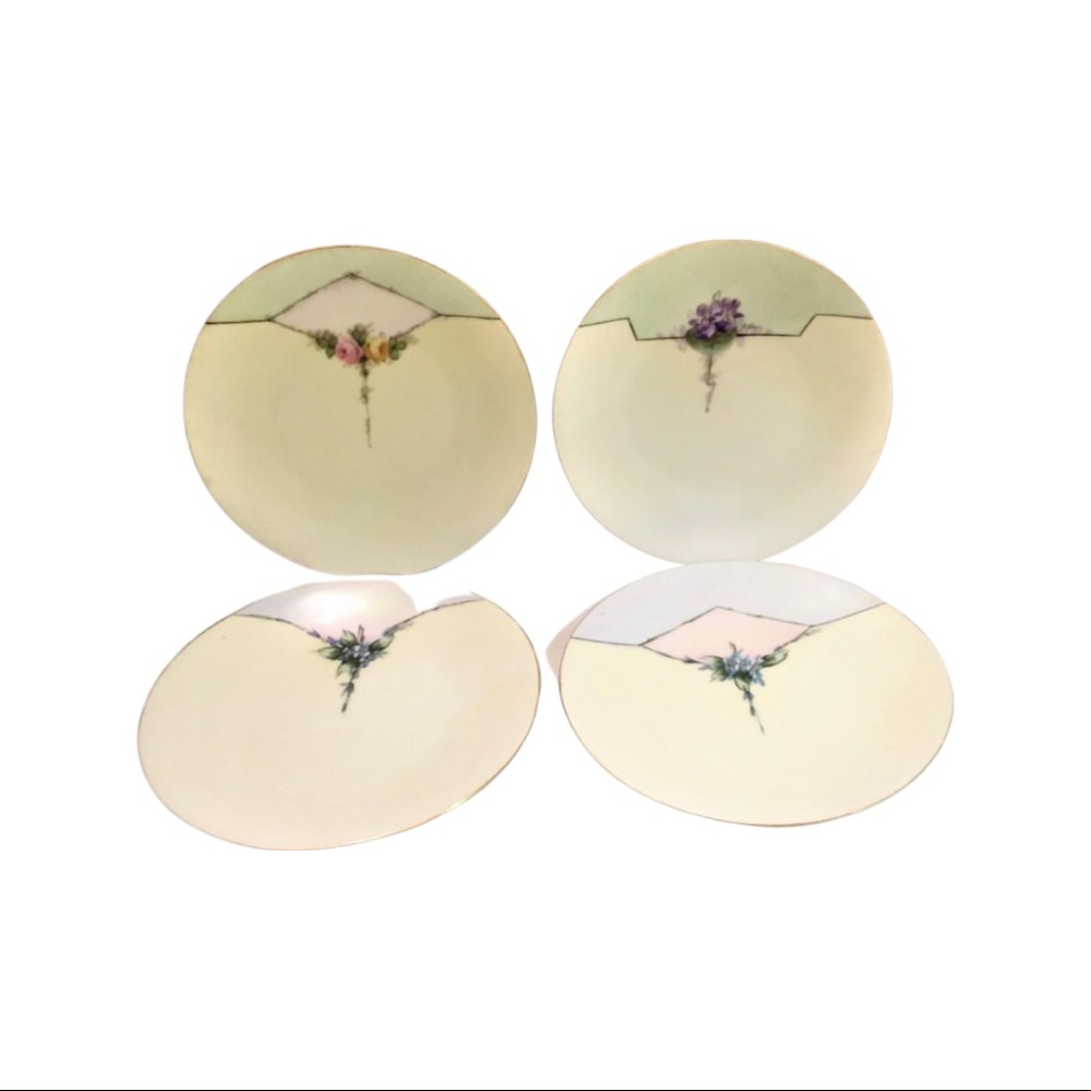 Caine’s Studio Hand Painted & Signed Iris Plates Set of (4)
